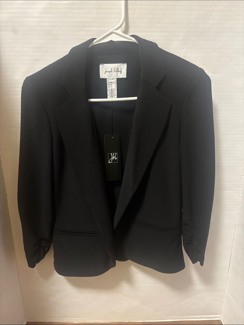 Joseph Ribkoff Black Tailored Shirred Sleeve Blazer 2 Corporate Siren NEW Preppy